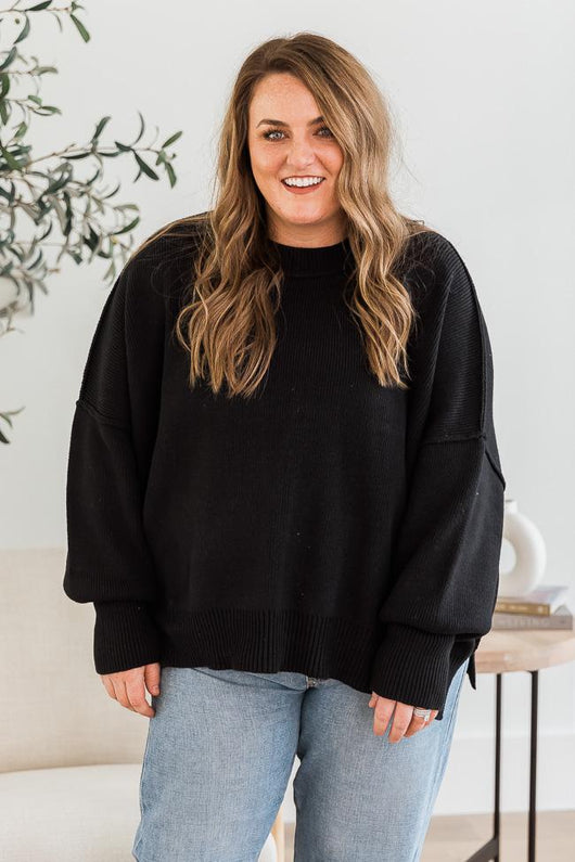 DARYL-ANN DENNER X PINK LILY Danielle Black Oversized Crew Neck Sweater