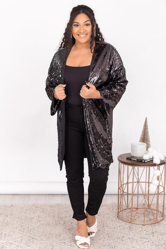 Be Amazed Black Sequin Kimono