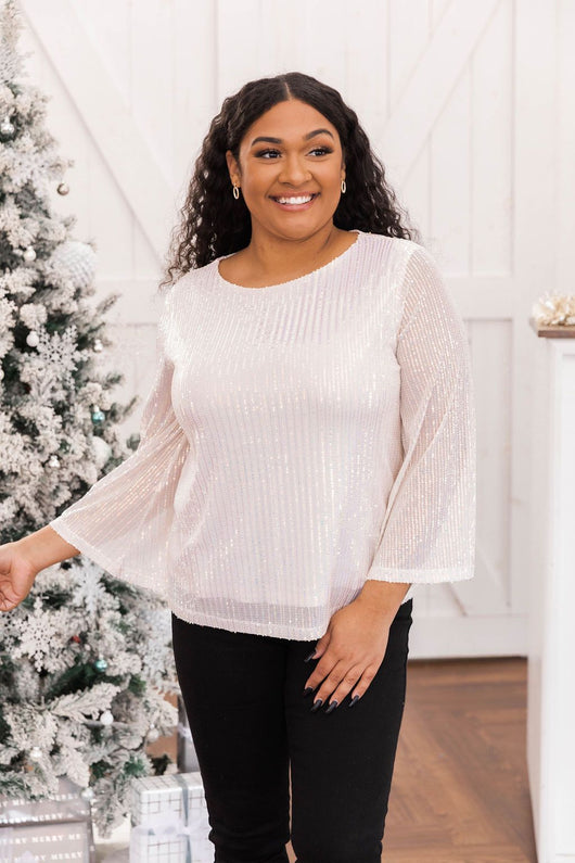 Lead You Back Ivory Sequin Quarter Length Sleeve Blouse