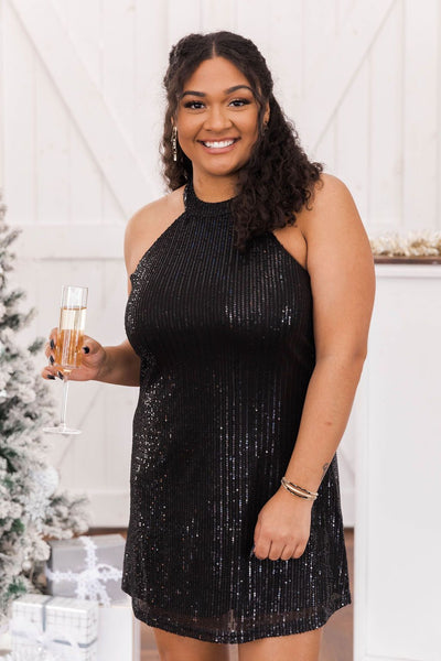 Dance Forever Black Sequin Halter Dress