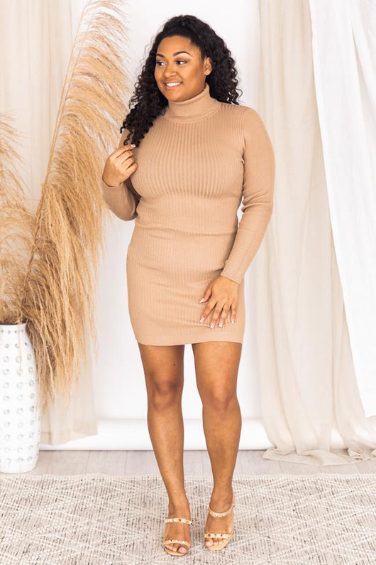 All Too Well Turtleneck Taupe Dress
