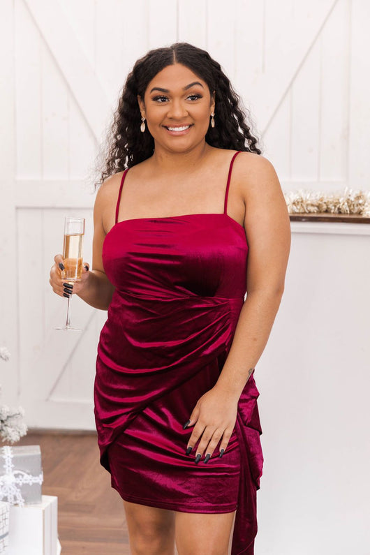 Everybody You Know Burgundy Velvet Tie Waist Mini Dress