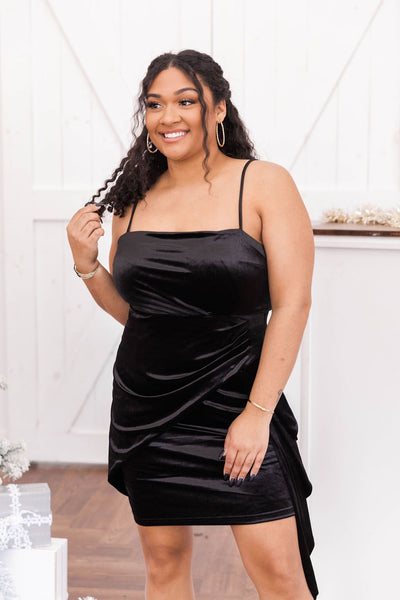 Everybody You Know Black Velvet Tie Waist Mini Dress