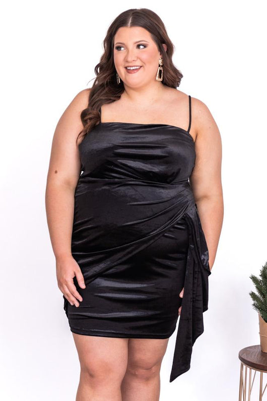 Everybody You Know Black Velvet Tie Waist Mini Dress