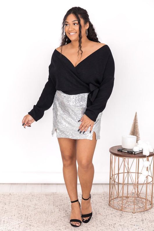 Forgiven Heart Black V-neck Wrap Sweater