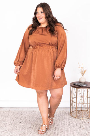 When You See Me Rust Satin Cut Out Mini Dress