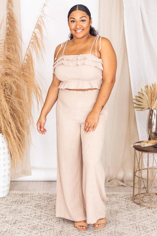 Concentrated Heart Taupe Linen Smocked Waist Pants