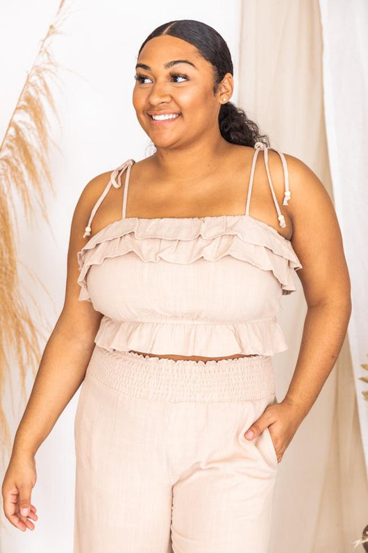 Concentrated Heart Taupe Ruffle Cropped Tank