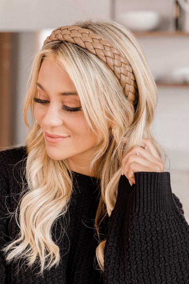 Someone Just Like Me Camel Braided Leather Headband