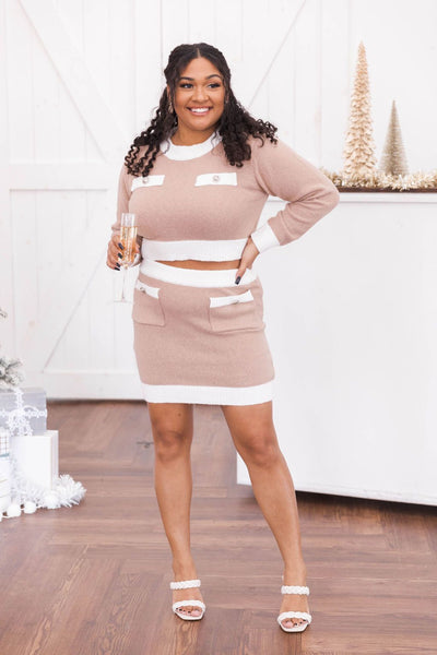 Saying Goodbye Beige Button Cropped Sweater