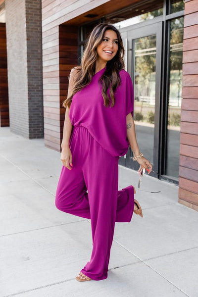 Stop And Stare Purple One Shoulder Jumpsuit