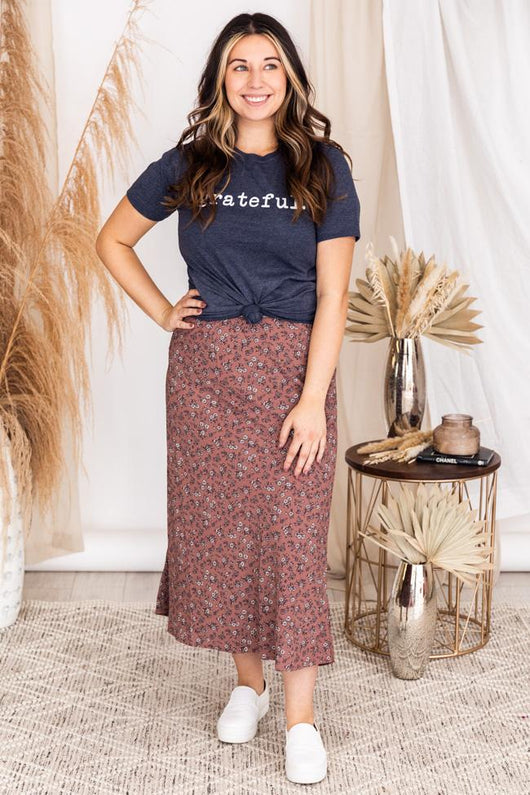 Frolic Through Gardens Mauve Floral Midi Skirt