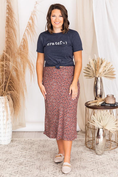 Frolic Through Gardens Mauve Floral Midi Skirt