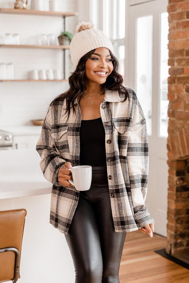 Sweet Ambition Black/Beige Plaid Shacket