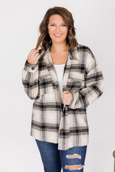 Sweet Ambition Black/Beige Plaid Shacket