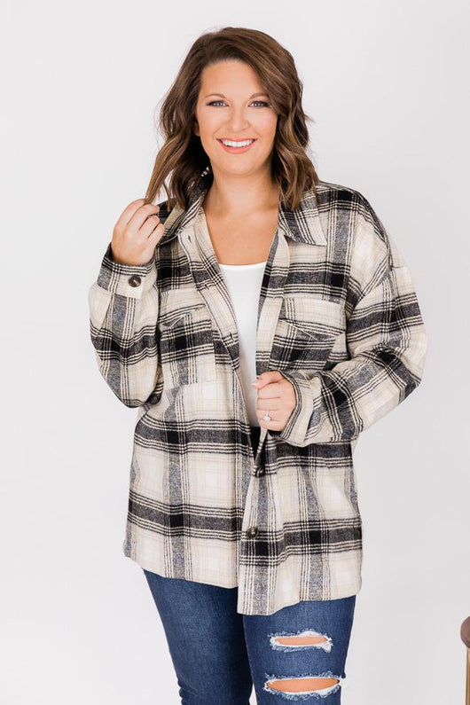 Sweet Ambition Black/Beige Plaid Shacket