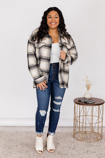 Sweet Ambition Black/Beige Plaid Shacket