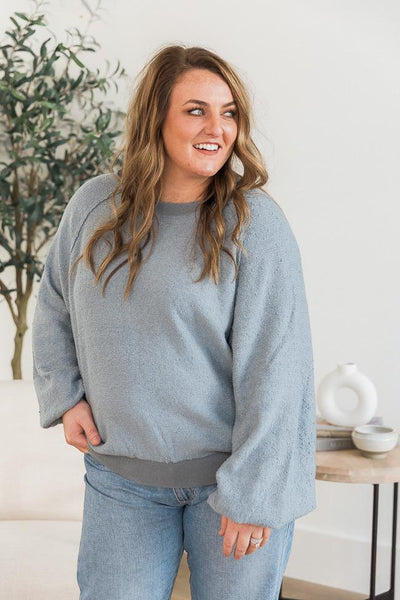 DARYL-ANN DENNER X PINK LILY Kaylee Blue Textured Crew Neck Sweater