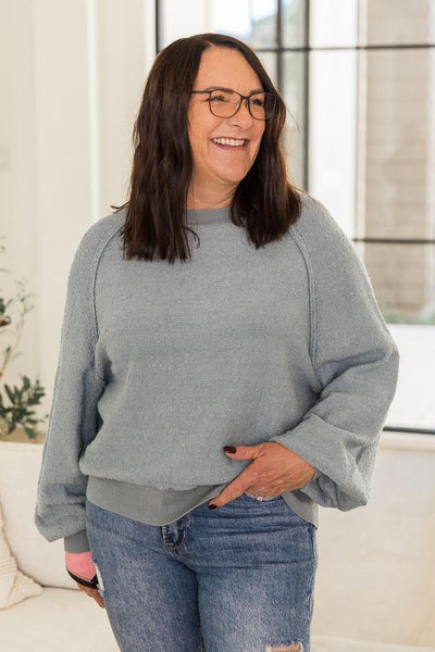 DARYL-ANN DENNER X PINK LILY Kaylee Blue Textured Crew Neck Sweater