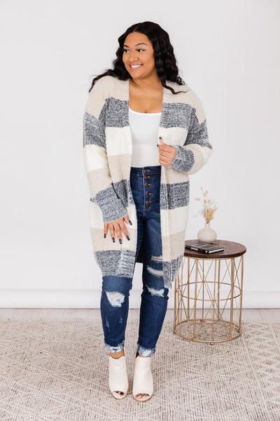Beautiful Nights Beige Colorblock Cardigan