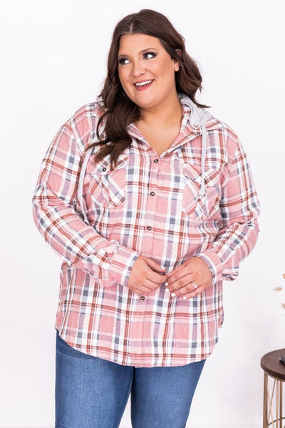 Simple Trends Pink Plaid Flannel Blouse