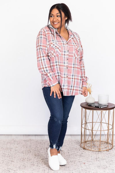 Simple Trends Pink Plaid Flannel Blouse