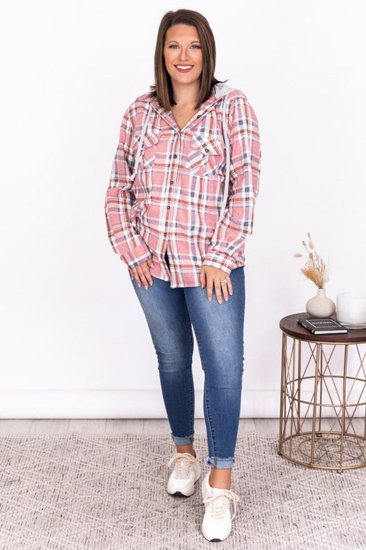 Simple Trends Pink Plaid Flannel Blouse