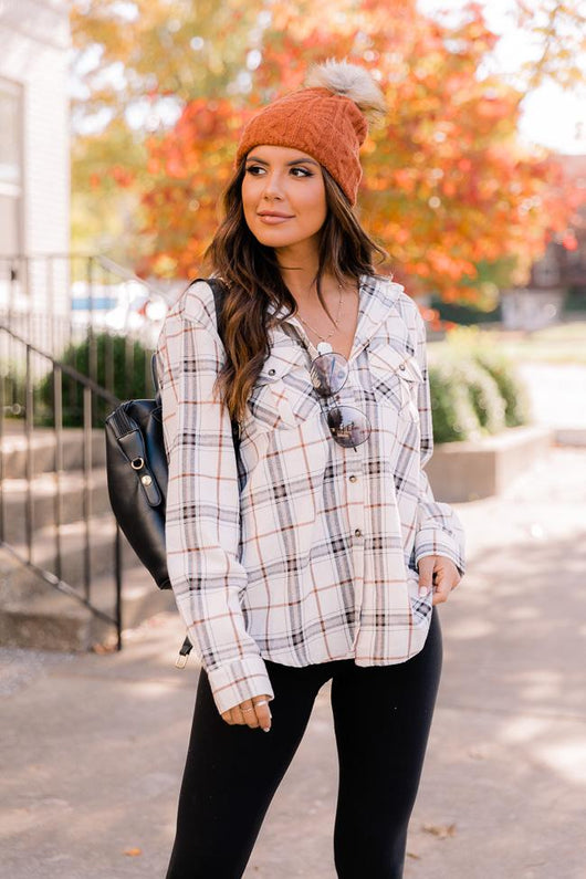 Simple Trends White Plaid Flannel Blouse