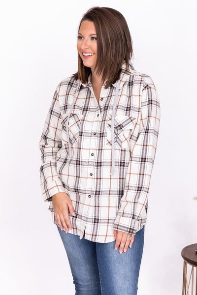 Simple Trends White Plaid Flannel Blouse