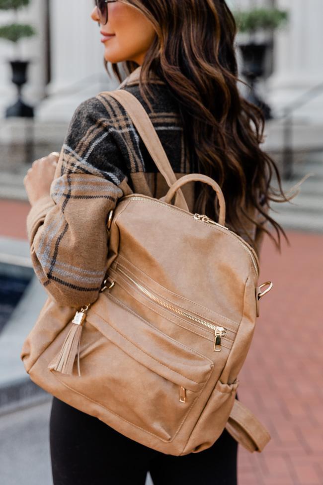 Take A Trip Leopard Strap Light Brown Backpack