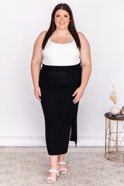 Make A Decision Black Side Slit Sweater Midi Skirt