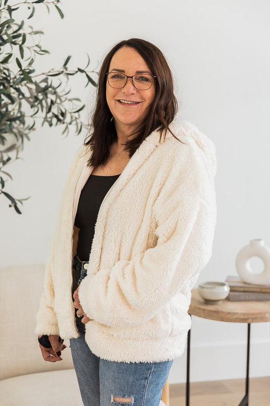 DARYL-ANN DENNER X PINK LILY Ryleigh Ivory Hooded Teddy Coat