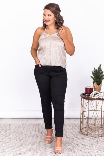 Perfect Weekend Taupe Animal Print Halter Blouse