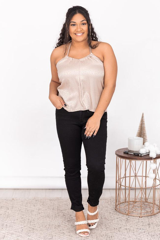 Perfect Weekend Taupe Animal Print Halter Blouse