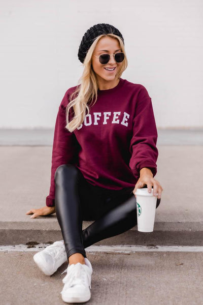 Coffee Varsity Graphic Maroon Sweatshirt