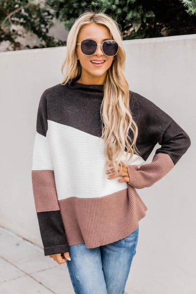 Endless Possibilities Colorblock Turtleneck Black Sweater