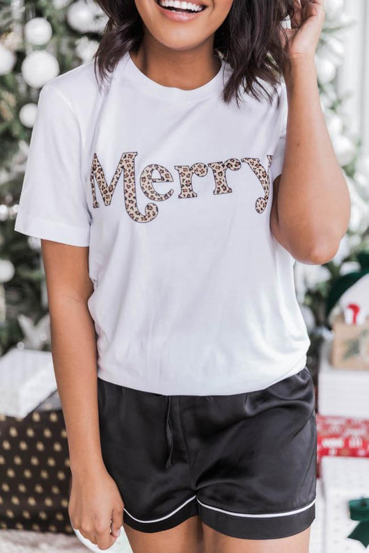 Merry Animal Print Graphic White Tee