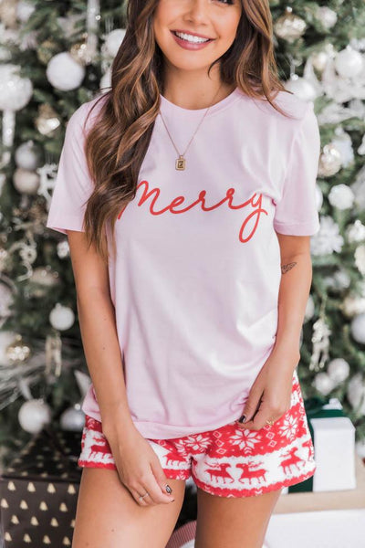 Merry Script Graphic Light Pink Tee