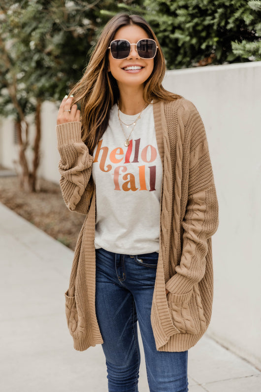 Hello Fall Multicolor Graphic Oatmeal Tee
