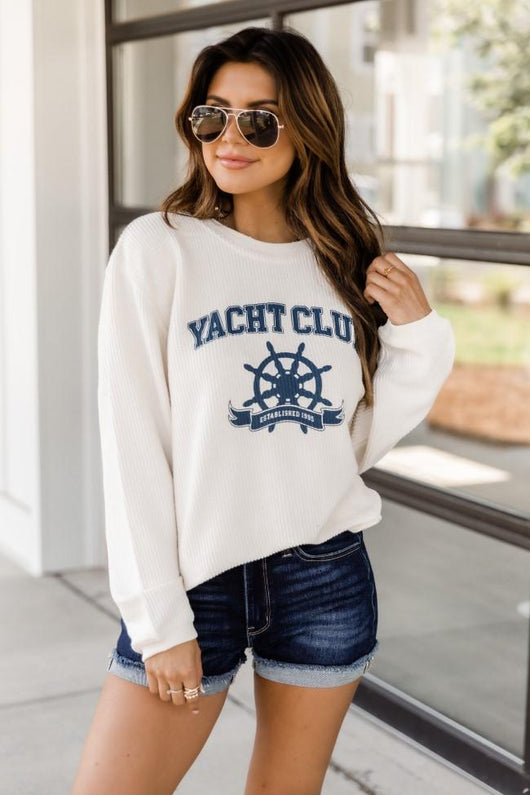 Yacht Club Ivory Corded Graphic Sweatshirt