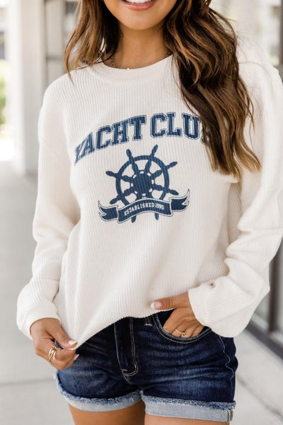 Yacht Club Ivory Corded Graphic Sweatshirt