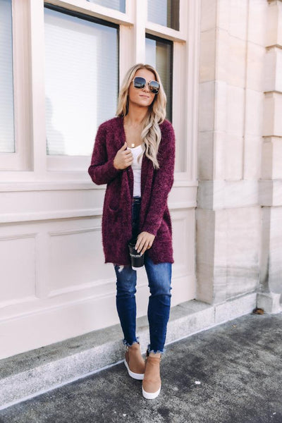 Rare Sightings Fuzzy Cardigan Wine