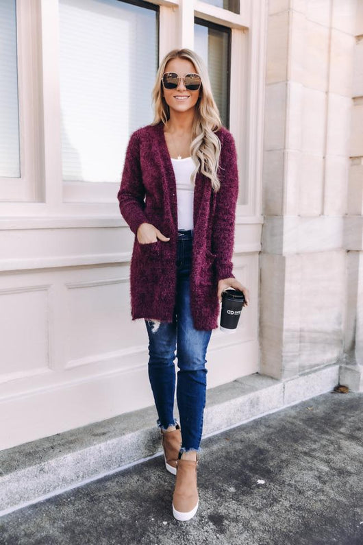 Rare Sightings Fuzzy Cardigan Wine