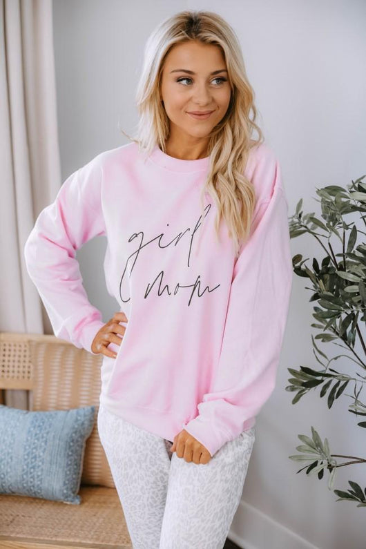 Girl Mom Script Pink Graphic Sweatshirt