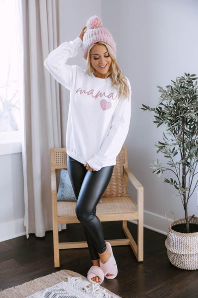 Mama Script Mauve Animal Print White Graphic Sweatshirt