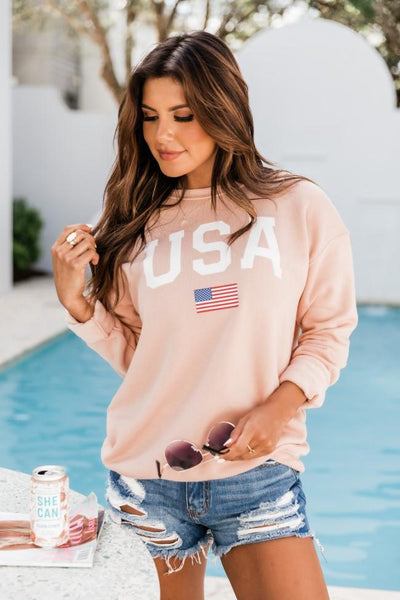 Athletic USA Flag Peach Graphic Sweatshirt
