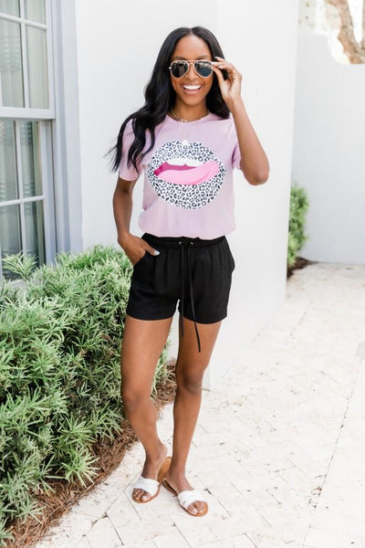White Animal Print Lips Lilac Graphic Tee