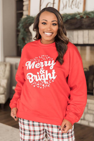 Merry And Bright Stars Graphic Red Sweatshirt