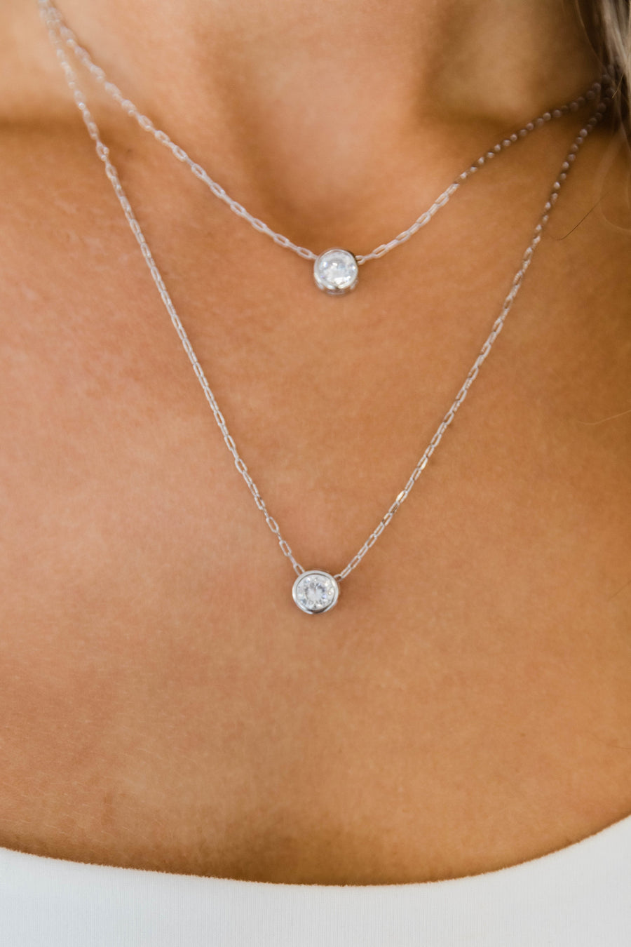 Shine So Bright Layered Rhinestone Necklace Silver