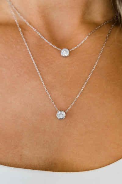 Shine So Bright Layered Rhinestone Necklace Silver
